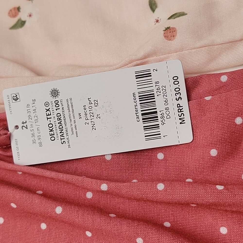 NEW Carter's Multicolor Nightgown Set 2 pieces. Sleepwear for girls. SIZE 2T. - Picture 4 of 13